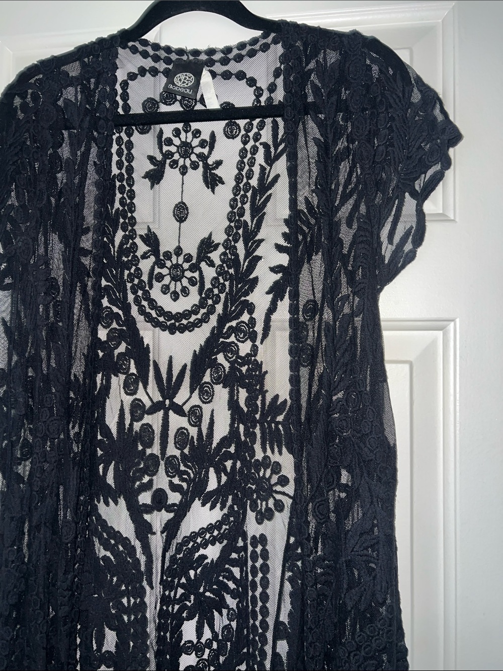 Black Embroidered Sheer Maxi Cover Up - Picture 2 of 2